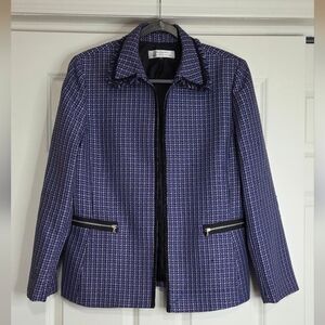 Tahari Black, Cobalt Blue, & White Tweed Open Jacket - Size 14